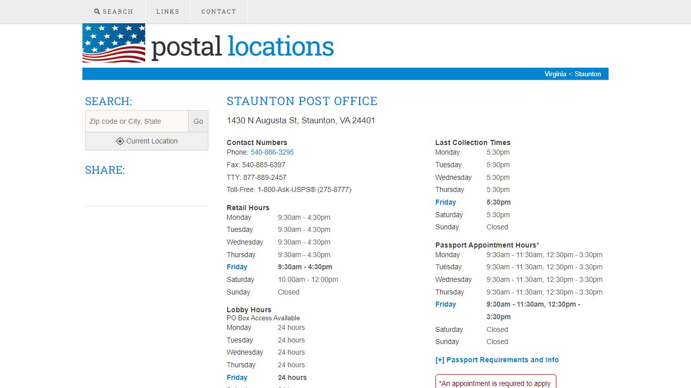 Post Office in Staunton, VA - Hours and Location - Postal Locations